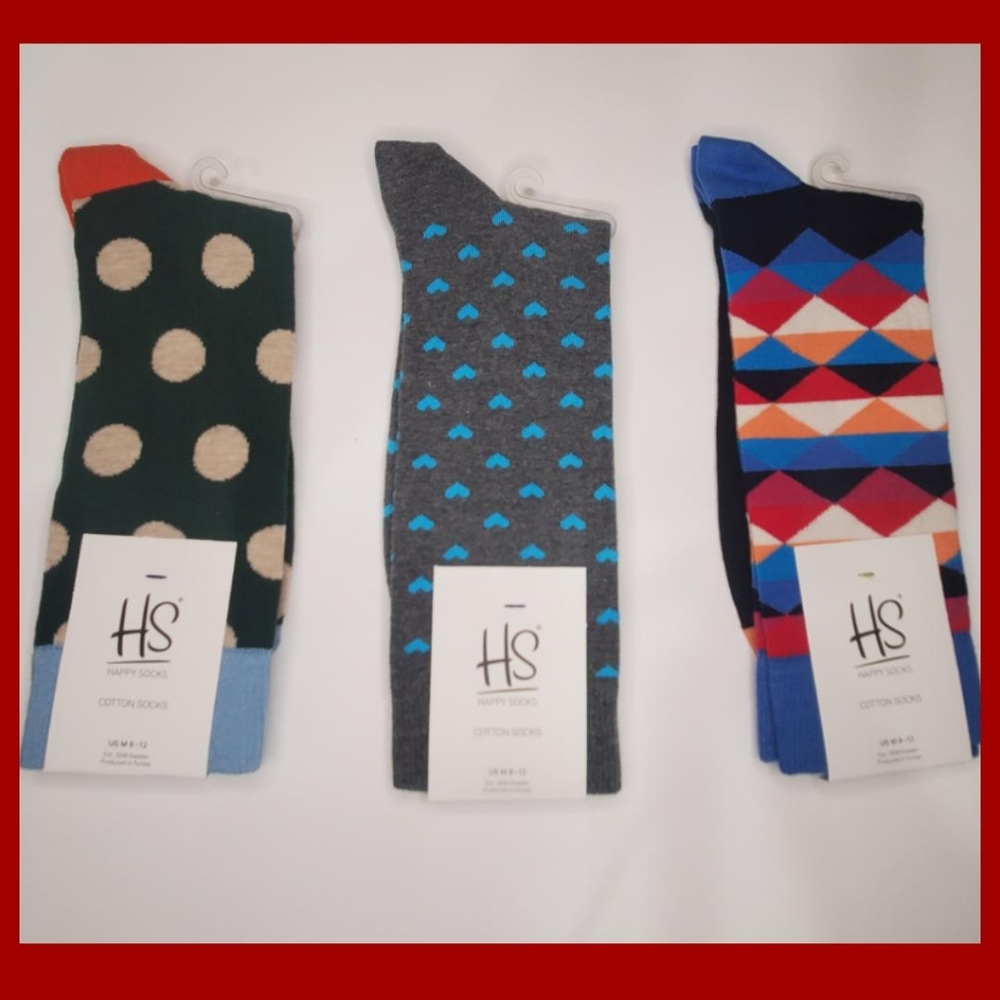 🆕️ 3 Pairs Happy Socks US Sock Size Men 8-12 ( Stripe/Hearts)